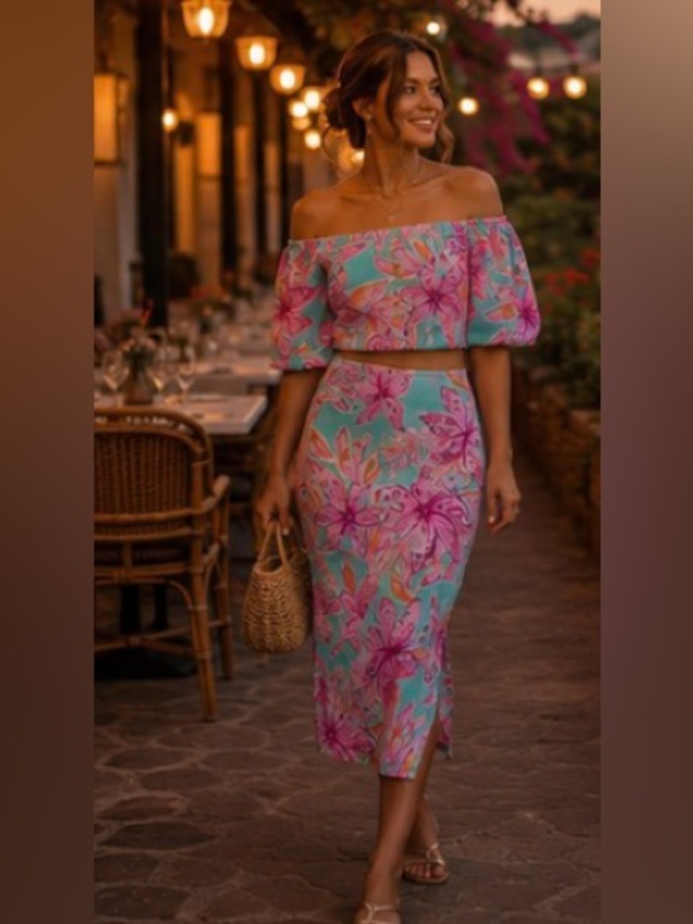 Lilly Pulitzer Esmeray Crop Top & Midi Skirt Set Surf Blue Bonita Blooms Resort - Picture 7 of 16